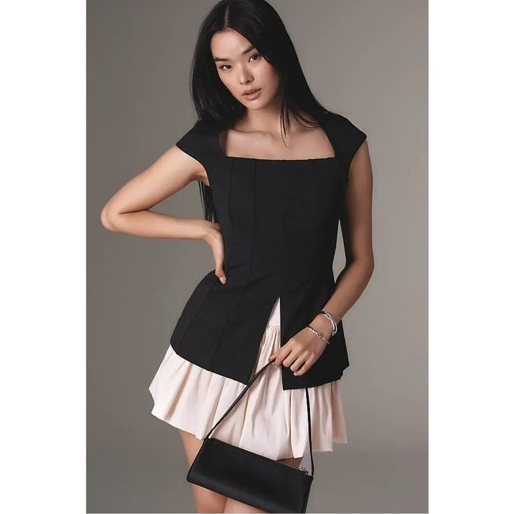 Anthropologie Button Split Hem Black Top NWT Small